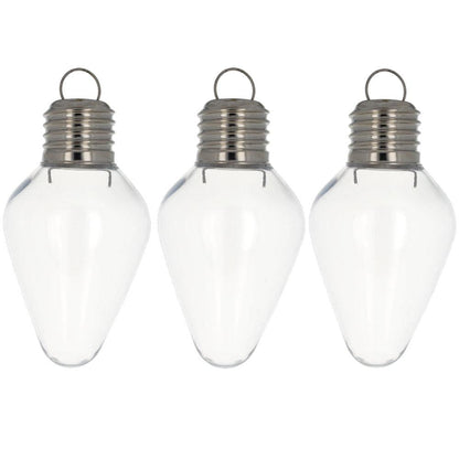 Set of 3 Clear Plastic Light Bulb Christmas Ornaments DIY Craft 4 Inches