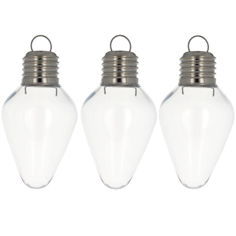 Set of 3 Clear Plastic Light Bulb Christmas Ornaments DIY Craft 4 Inches