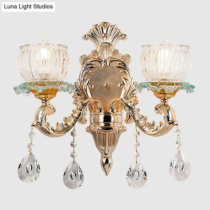 DecorBites™ Traditional 2-Light Crystal Wall Mount Lamp in Gold - Elegant Restaurant Wall Lighting