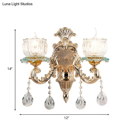 DecorBites™ Traditional 2-Light Crystal Wall Mount Lamp in Gold - Elegant Restaurant Wall Lighting