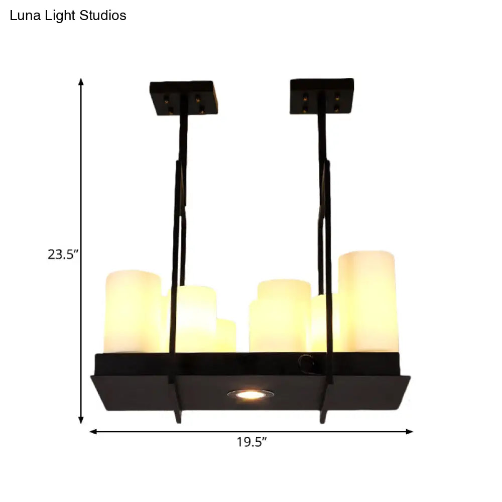 DecorBites™ Traditional Barrel Frosted Glass Hanging Lamp - Black Island Pendant Light for Dining Room - 8/12/16 Lights
