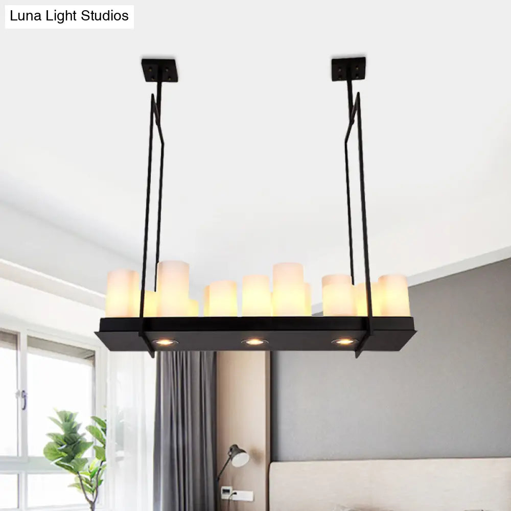 DecorBites™ Traditional Barrel Frosted Glass Hanging Lamp - Black Island Pendant Light for Dining Room - 8/12/16 Lights