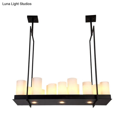 DecorBites™ Traditional Barrel Frosted Glass Hanging Lamp - Black Island Pendant Light for Dining Room - 8/12/16 Lights