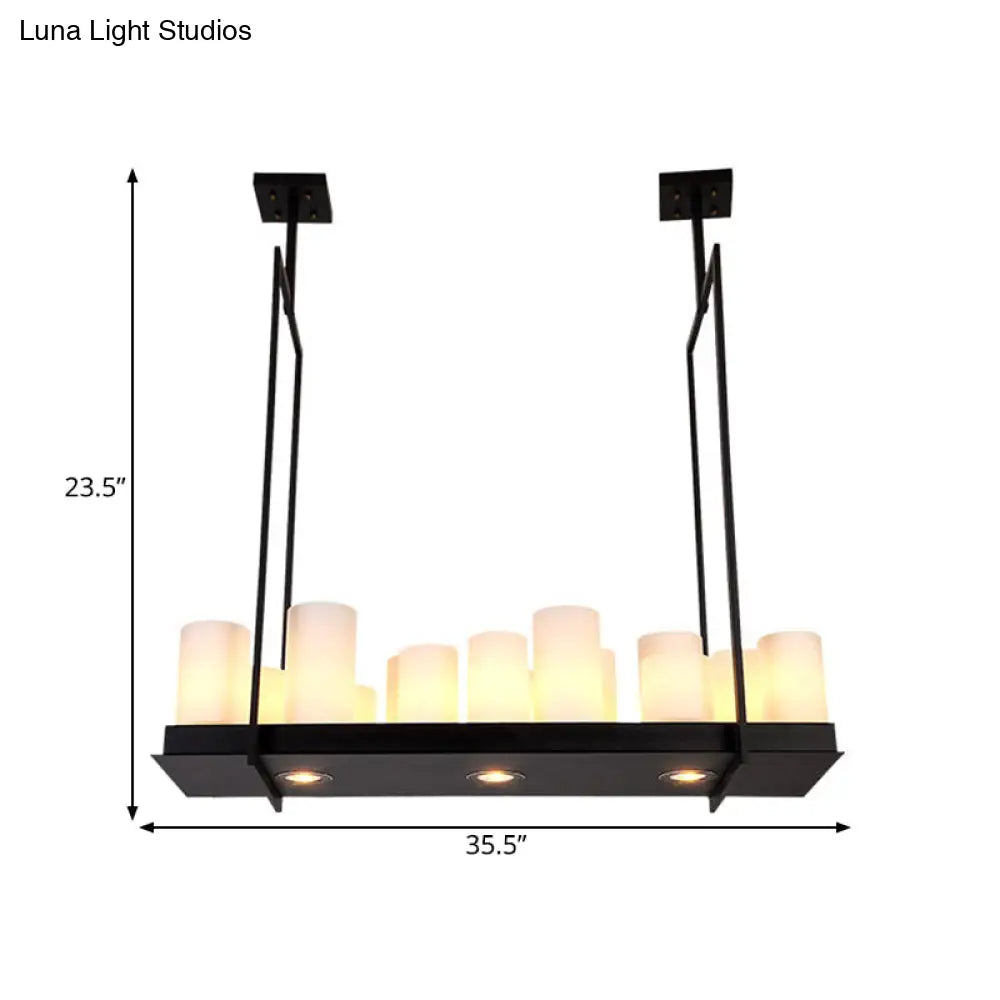 DecorBites™ Traditional Barrel Frosted Glass Hanging Lamp - Black Island Pendant Light for Dining Room - 8/12/16 Lights