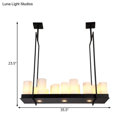 DecorBites™ Traditional Barrel Frosted Glass Hanging Lamp - Black Island Pendant Light for Dining Room - 8/12/16 Lights