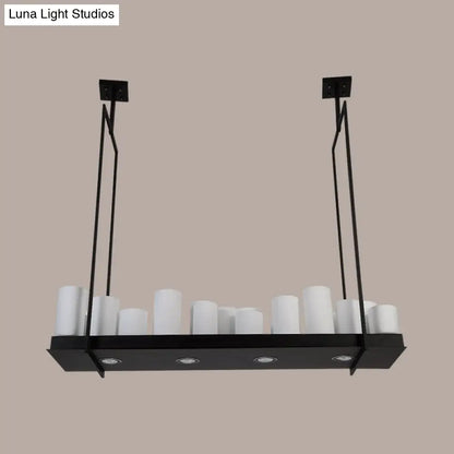 DecorBites™ Traditional Barrel Frosted Glass Hanging Lamp - Black Island Pendant Light for Dining Room - 8/12/16 Lights