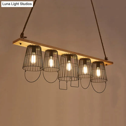 DecorBites™ Traditional Barrel Metal Island Pendant Light with 5 Lights and Wood Accents for Dining Room