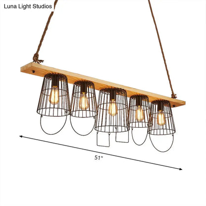 DecorBites™ Traditional Barrel Metal Island Pendant Light with 5 Lights and Wood Accents for Dining Room