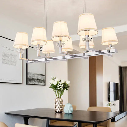 DecorBites™ Traditional Barrel Pendant Light Fixture with Fabric Shades - Chrome Finish, 6/8 Lights - Dining Room Hanging Lamp Kit