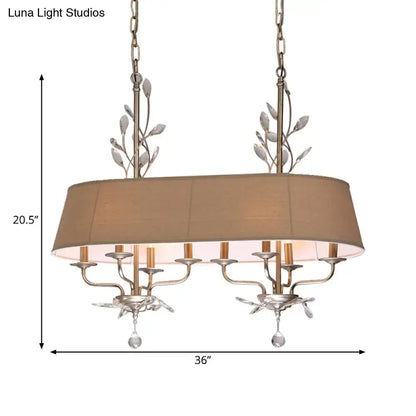 Traditional beige fabric crystal chandelier dining room island light