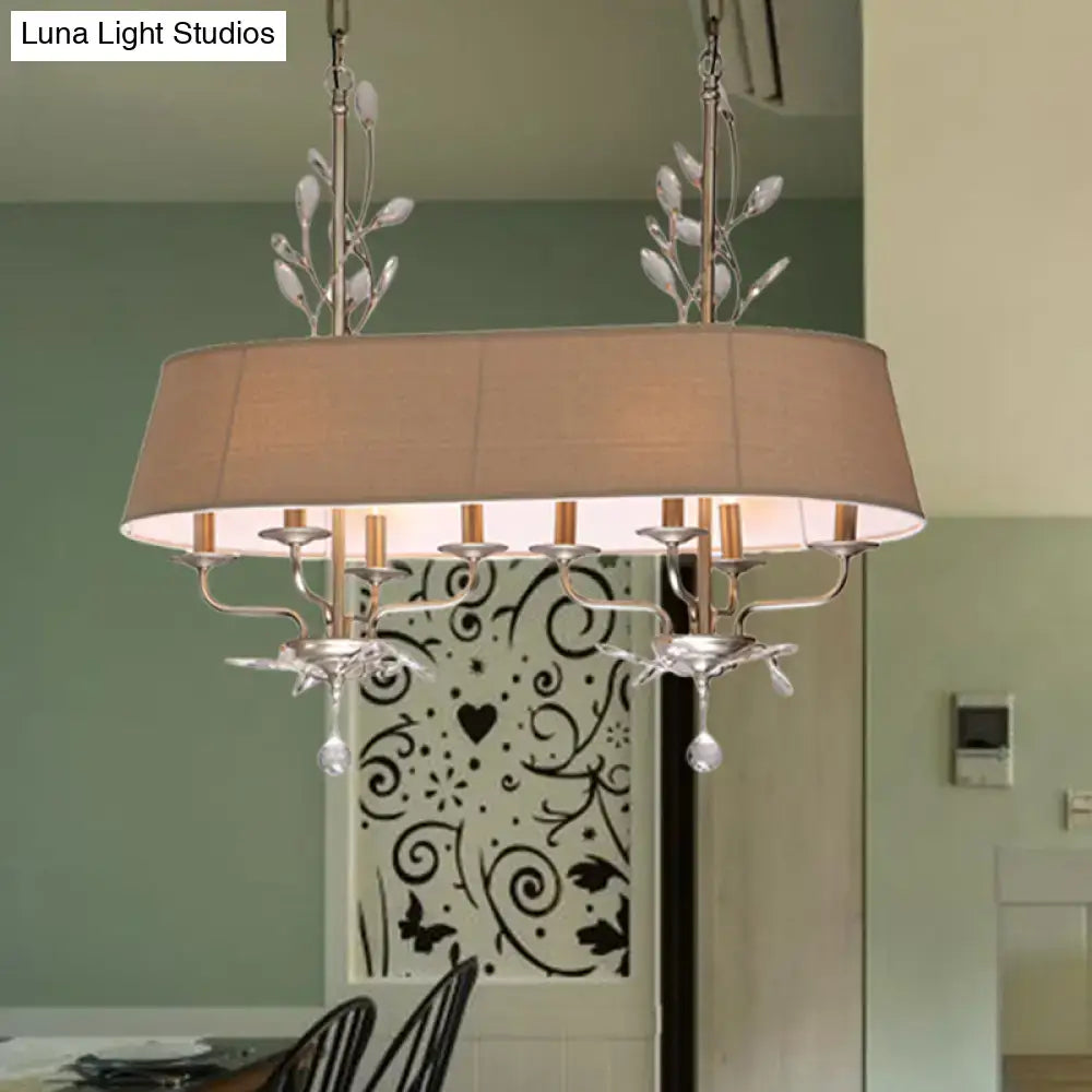 Traditional beige fabric crystal chandelier dining room island light