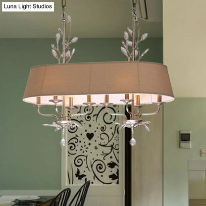 Traditional beige fabric crystal chandelier dining room island light