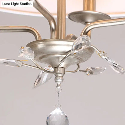 Traditional beige fabric crystal chandelier dining room island light
