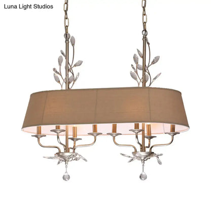 Traditional beige fabric crystal chandelier dining room island light