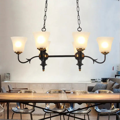 Traditional black and gold pendant ceiling lamp with white glass shades dining room