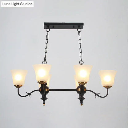 Traditional black and gold pendant ceiling lamp with white glass shades dining room