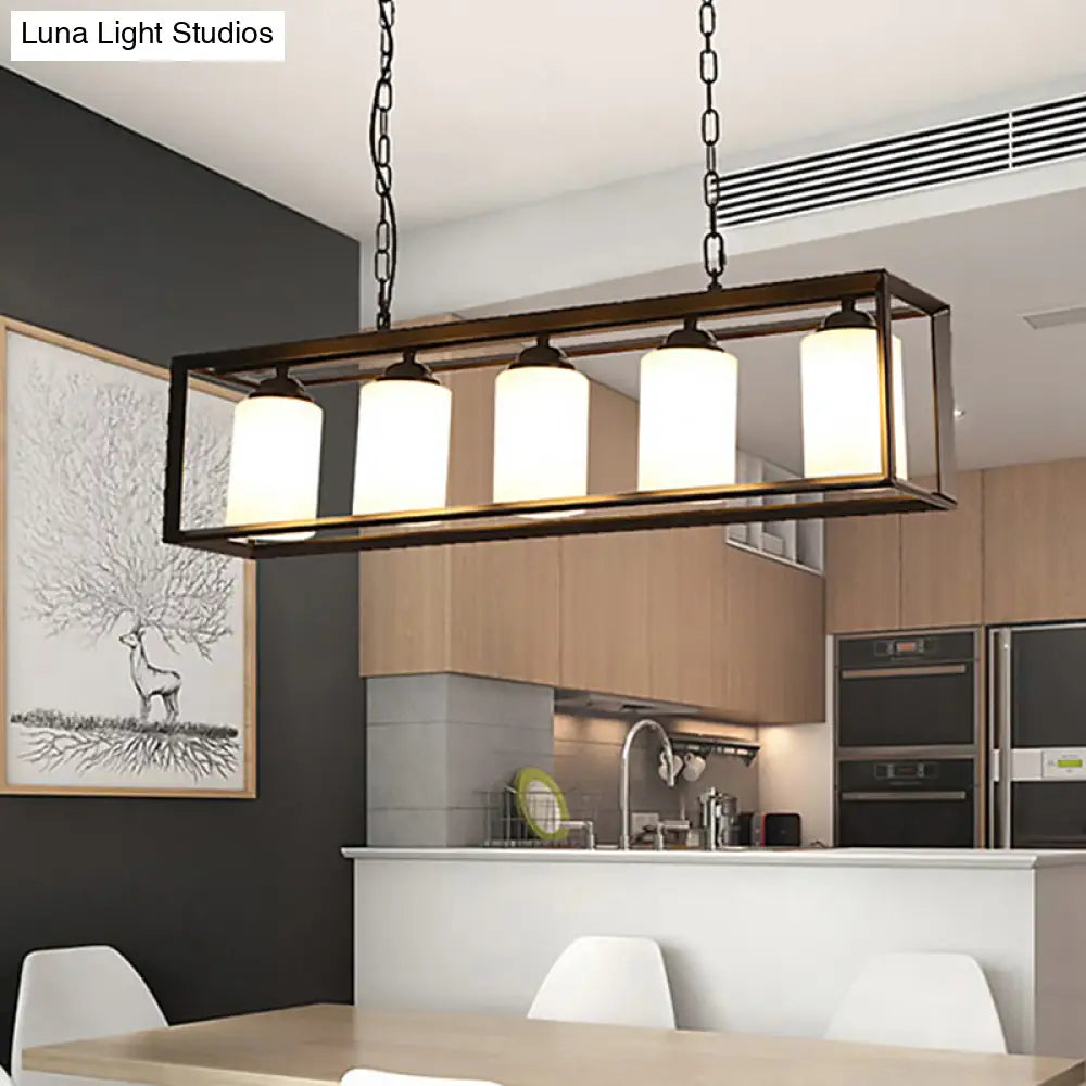 DecorBites™ Traditional Black/Brass Island Pendant Light with Opal Glass - 5/6 Lights