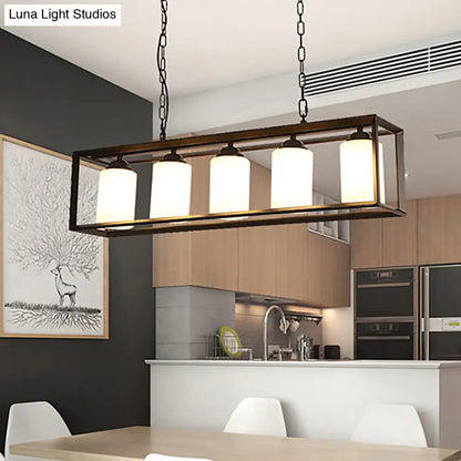 DecorBites™ Traditional Black/Brass Island Pendant Light with Opal Glass - 5/6 Lights