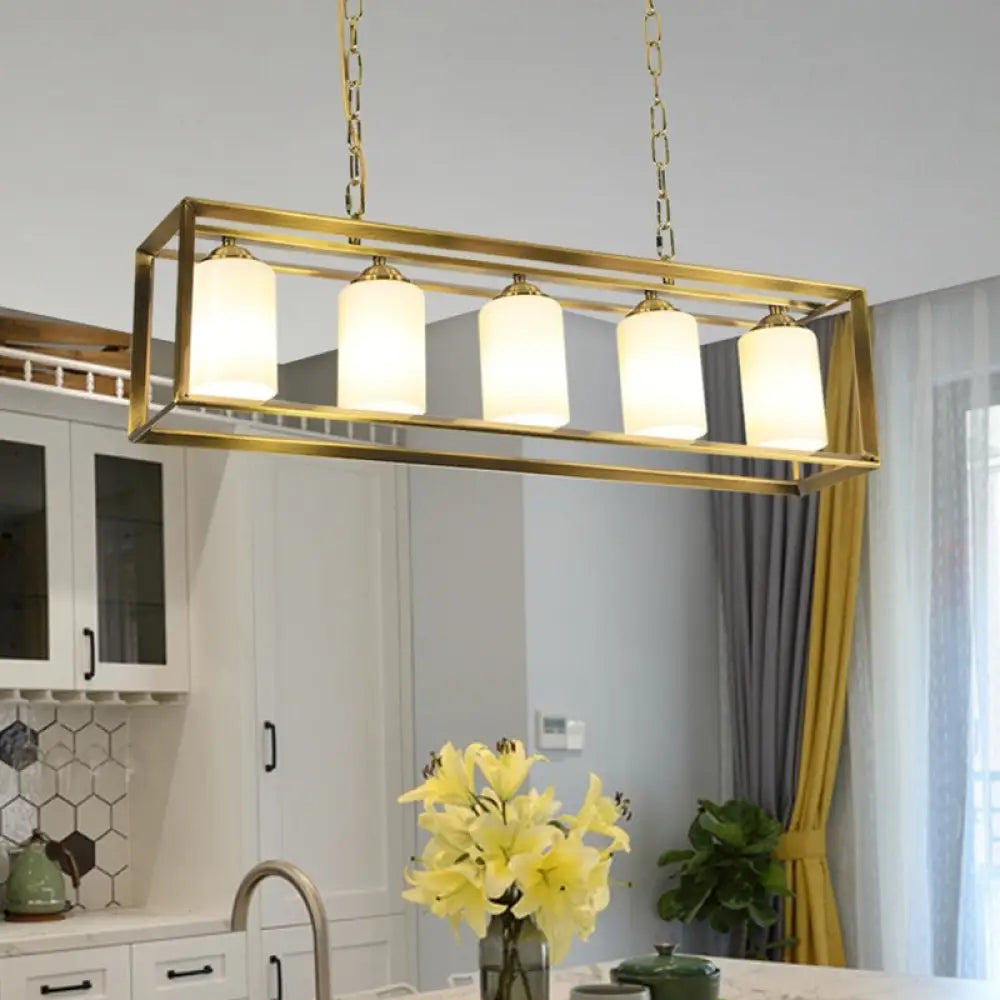 DecorBites™ Traditional Black/Brass Island Pendant Light with Opal Glass - 5/6 Lights