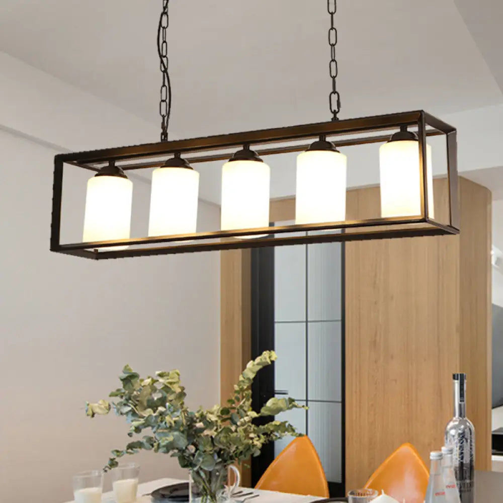 DecorBites™ Traditional Black/Brass Island Pendant Light with Opal Glass - 5/6 Lights