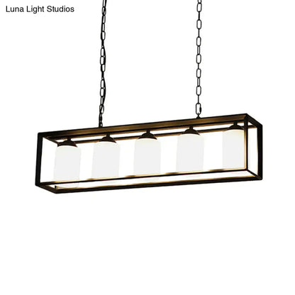 Traditional black & brass island pendant with opal glass kitchen light