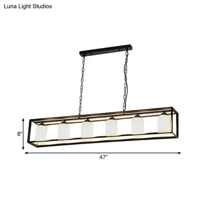 Traditional black & brass island pendant with opal glass kitchen light