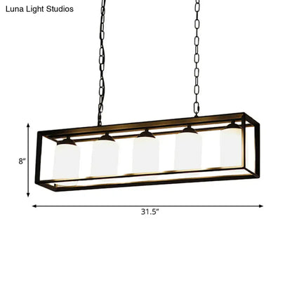 Traditional black & brass island pendant with opal glass kitchen light