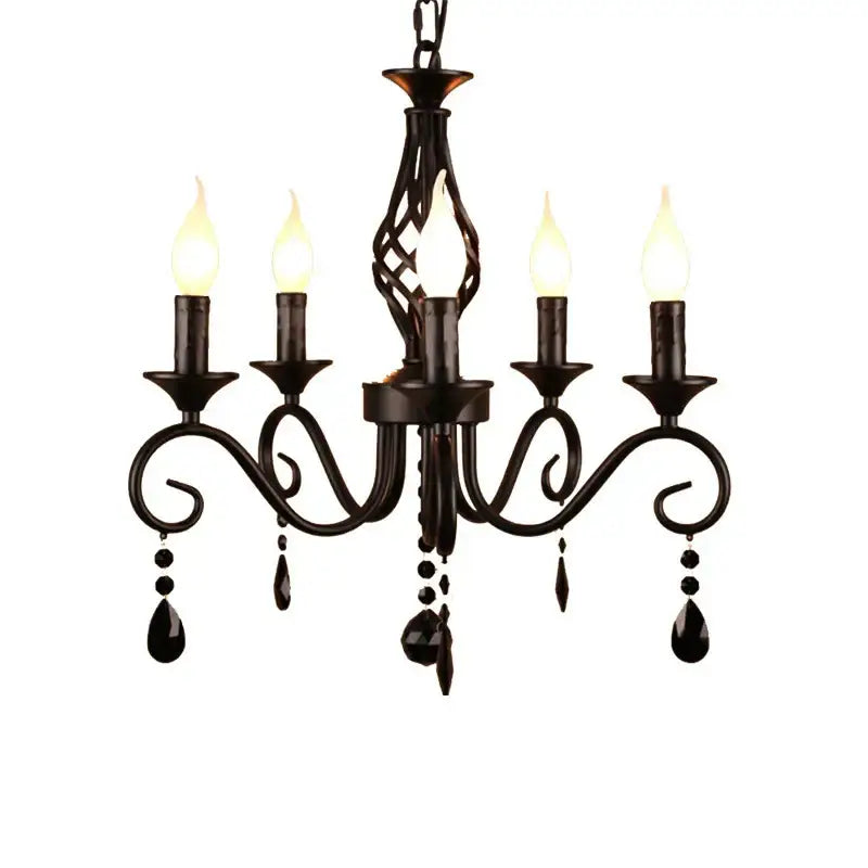 Traditional black crystal pendant chandelier – bedroom wrought iron light