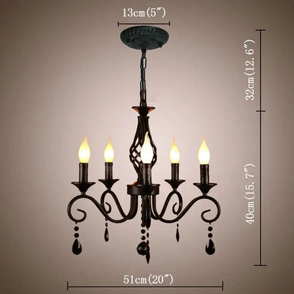 Traditional black crystal pendant chandelier – bedroom wrought iron light