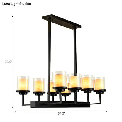 Traditional black cylinder dining room light with clear glass bulbs