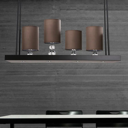 DecorBites™ Traditional Black Cylinder Island Light Fixture: Fabric Pendant with Metal Linear Shelf - 4-Bulb Dining Room Hanging