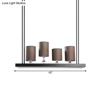 DecorBites™ Traditional Black Cylinder Island Light Fixture: Fabric Pendant with Metal Linear Shelf - 4-Bulb Dining Room Hanging