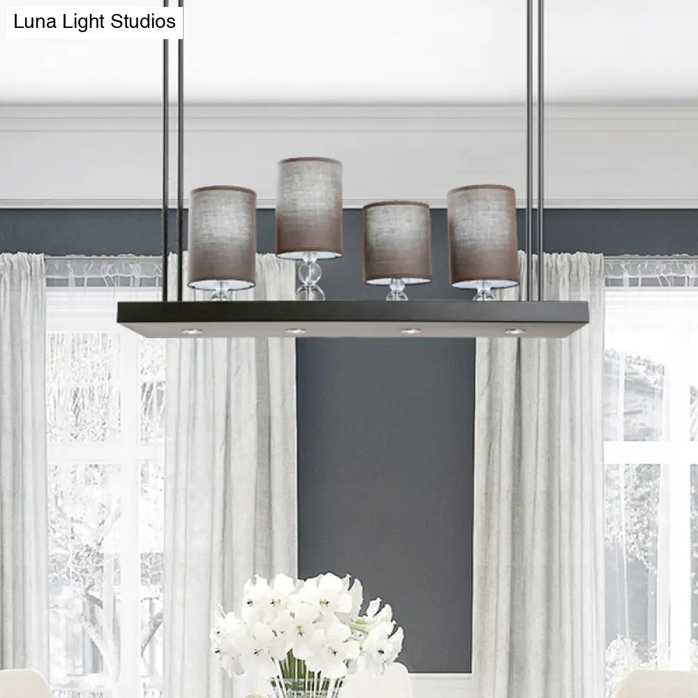 DecorBites™ Traditional Black Cylinder Island Light Fixture: Fabric Pendant with Metal Linear Shelf - 4-Bulb Dining Room Hanging