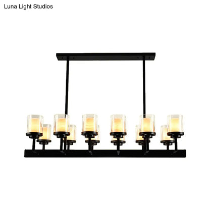 DecorBites™ Traditional Black Cylinder Island Pendant Light with 8/12 Clear Glass Bulbs - Dining Room Lighting Fixture Kit