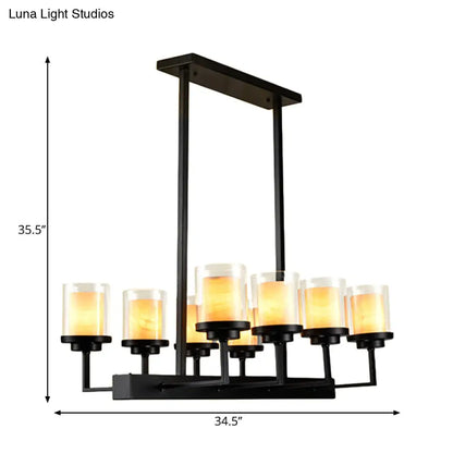DecorBites™ Traditional Black Cylinder Island Pendant Light with 8/12 Clear Glass Bulbs - Dining Room Lighting Fixture Kit