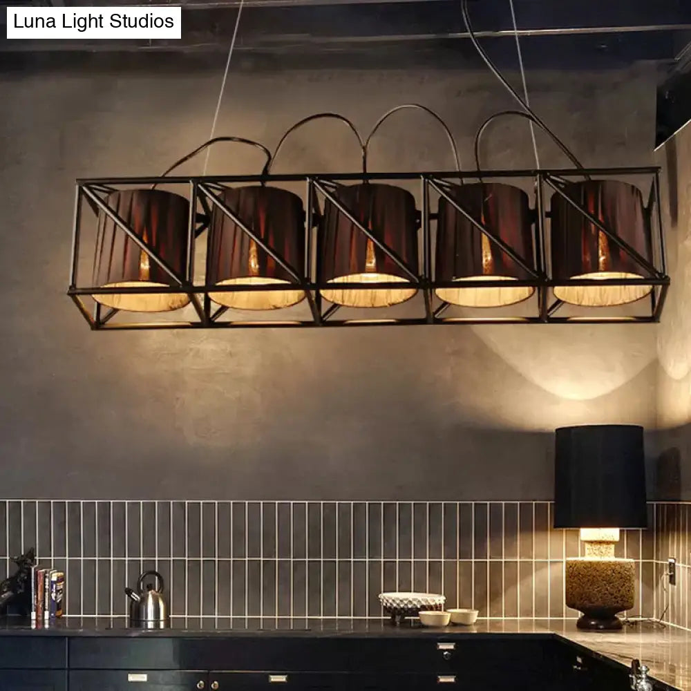 DecorBites™ Traditional Black Fabric Suspension Pendant with 5-Light Barrels - Perfect for Restaurants