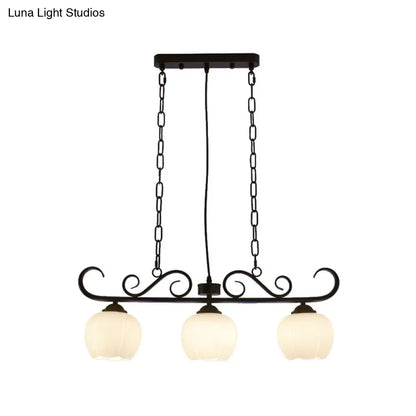 DecorBites™ Traditional Black Flower Island Lighting Fixture with Milky Glass - 3 Bulbs Dining Room Pendant Light