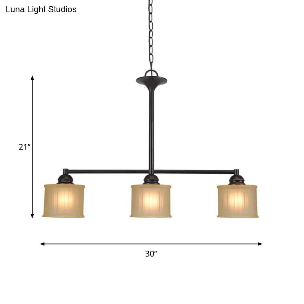 DecorBites™ Traditional Black Glass Drum Island Light with 3 Heads - Small Size Perfect for Dining Room