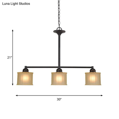DecorBites™ Traditional Black Glass Drum Island Light with 3 Heads - Small Size Perfect for Dining Room