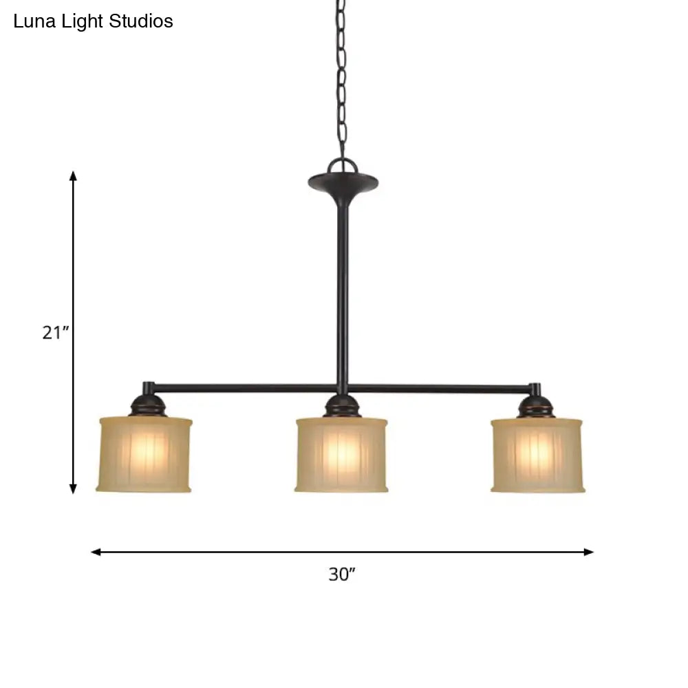 DecorBites™ Traditional Black Glass Drum Island Light with 3 Heads - Small Size Perfect for Dining Room