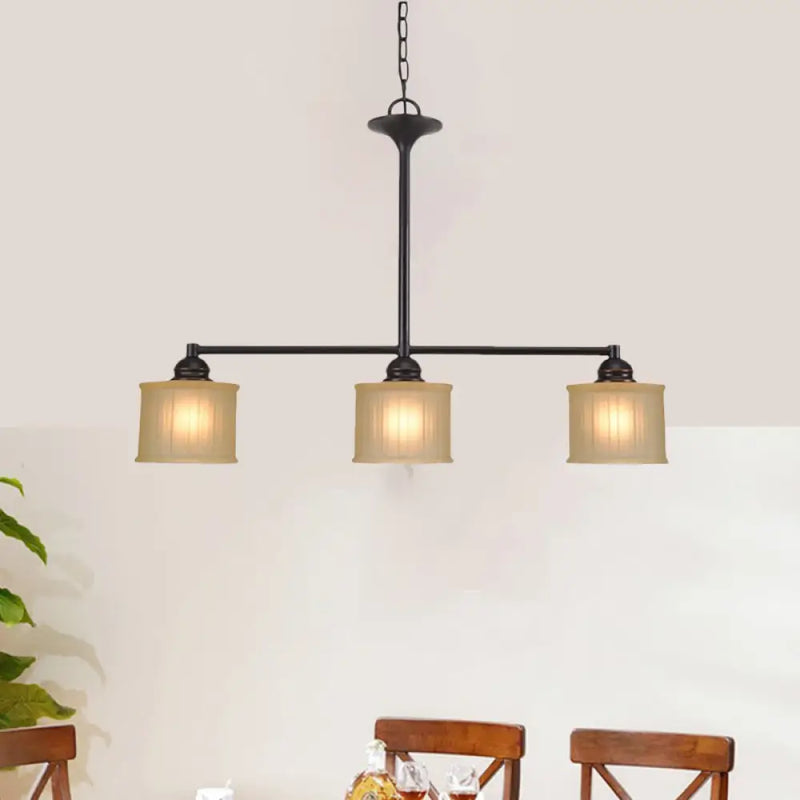 DecorBites™ Traditional Black Glass Drum Island Light with 3 Heads - Small Size Perfect for Dining Room
