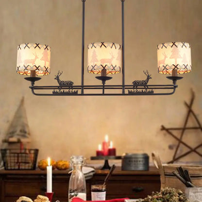 DecorBites™ Traditional Black Island Hanging Lamp with 3 Barrel Fabric Shades for Dining Room Lighting