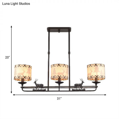 DecorBites™ Traditional Black Island Hanging Lamp with 3 Barrel Fabric Shades for Dining Room Lighting