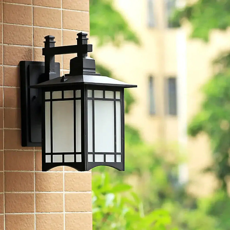 Traditional black led wall lamp garden lantern with frosted glass