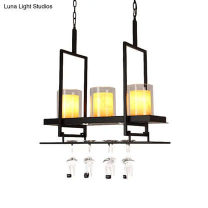DecorBites™ Traditional Black Marble Pendant Light with Metal Wine Glass Rack - 3/5 Heads Cylinder Island Fixture