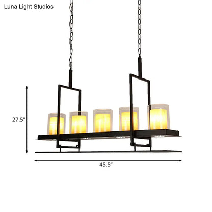DecorBites™ Traditional Black Marble Pendant Light with Metal Wine Glass Rack - 3/5 Heads Cylinder Island Fixture
