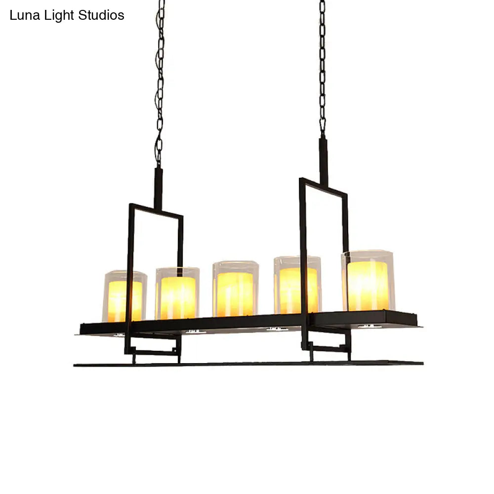 DecorBites™ Traditional Black Marble Pendant Light with Metal Wine Glass Rack - 3/5 Heads Cylinder Island Fixture