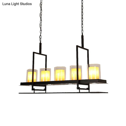 DecorBites™ Traditional Black Marble Pendant Light with Metal Wine Glass Rack - 3/5 Heads Cylinder Island Fixture