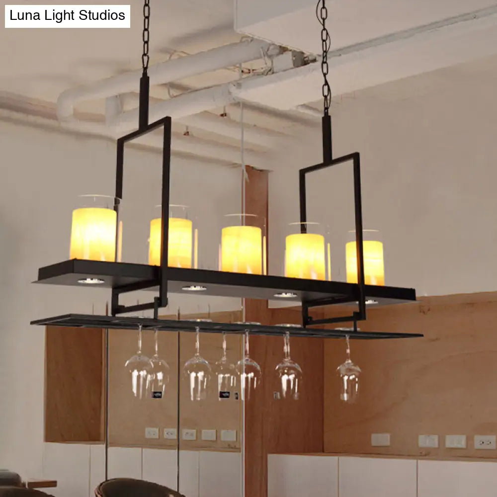 DecorBites™ Traditional Black Marble Pendant Light with Metal Wine Glass Rack - 3/5 Heads Cylinder Island Fixture