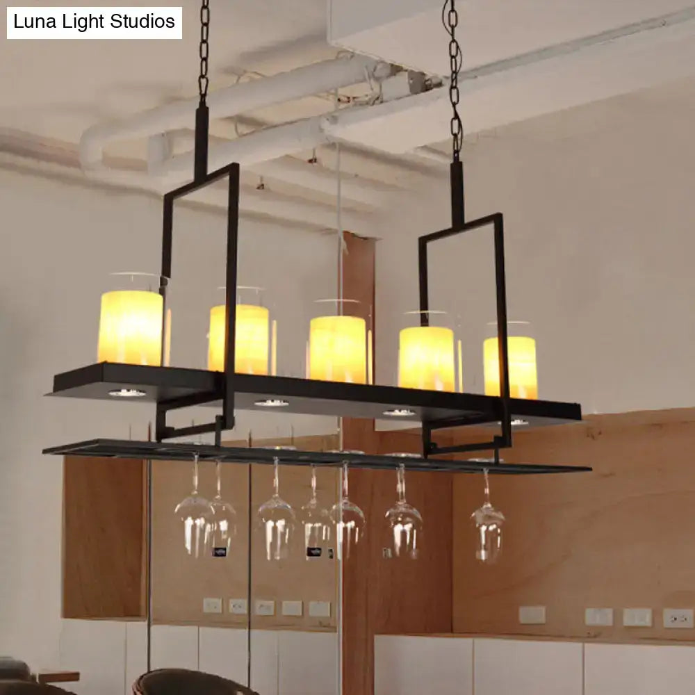 Traditional black marble pendant light with wine glass rack dining room